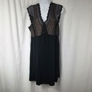 Cool Nights Gown Womens Large Black Lace V Neck Sleeveless Chemise Sleepwear